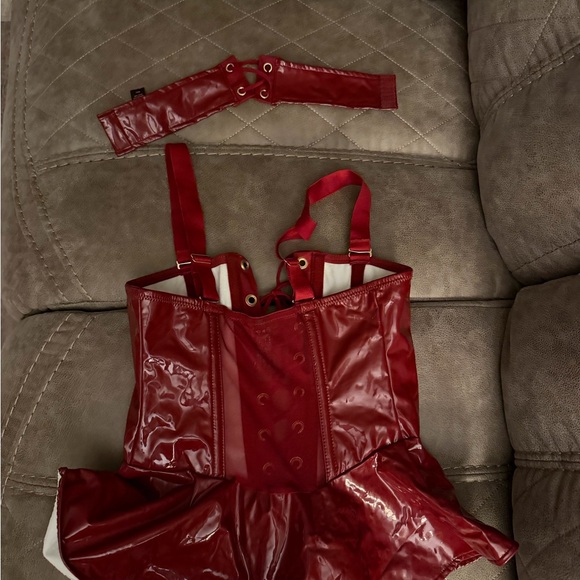 Red Lace-Up Corset with Matching Choker - Picture 3 of 3